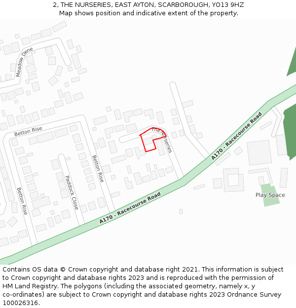 2, THE NURSERIES, EAST AYTON, SCARBOROUGH, YO13 9HZ: Location map and indicative extent of plot
