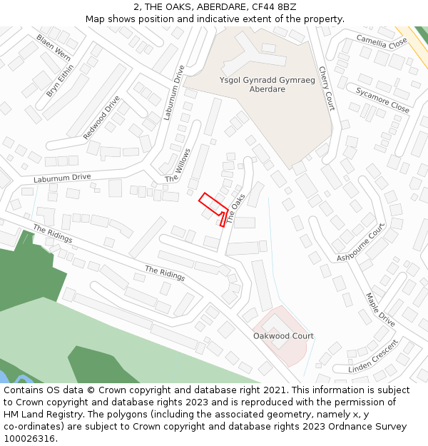 2, THE OAKS, ABERDARE, CF44 8BZ: Location map and indicative extent of plot