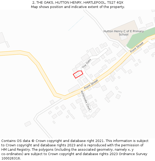 2, THE OAKS, HUTTON HENRY, HARTLEPOOL, TS27 4QX: Location map and indicative extent of plot