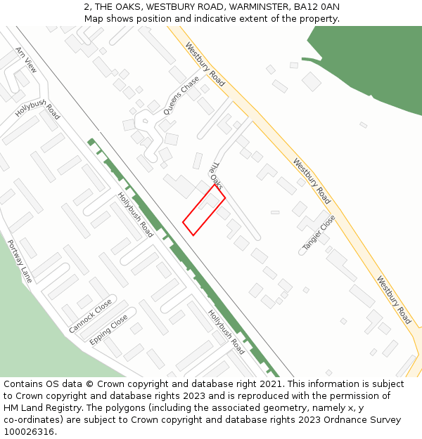 2, THE OAKS, WESTBURY ROAD, WARMINSTER, BA12 0AN: Location map and indicative extent of plot