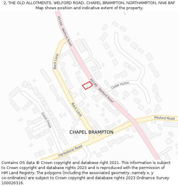 2, THE OLD ALLOTMENTS, WELFORD ROAD, CHAPEL BRAMPTON, NORTHAMPTON, NN6 8AF: Location map and indicative extent of plot