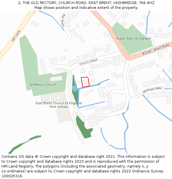 2, THE OLD RECTORY, CHURCH ROAD, EAST BRENT, HIGHBRIDGE, TA9 4HZ: Location map and indicative extent of plot