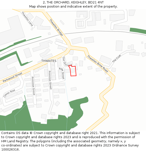 2, THE ORCHARD, KEIGHLEY, BD21 4NT: Location map and indicative extent of plot