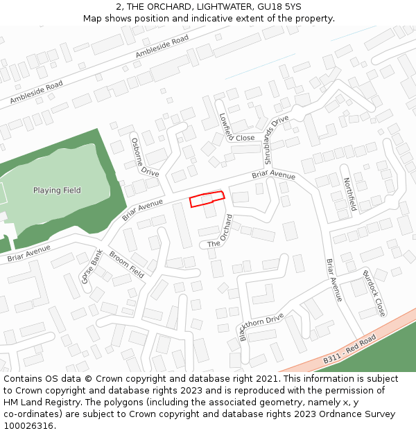 2, THE ORCHARD, LIGHTWATER, GU18 5YS: Location map and indicative extent of plot