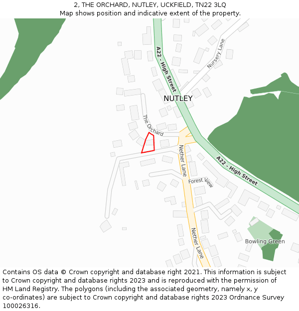 2, THE ORCHARD, NUTLEY, UCKFIELD, TN22 3LQ: Location map and indicative extent of plot