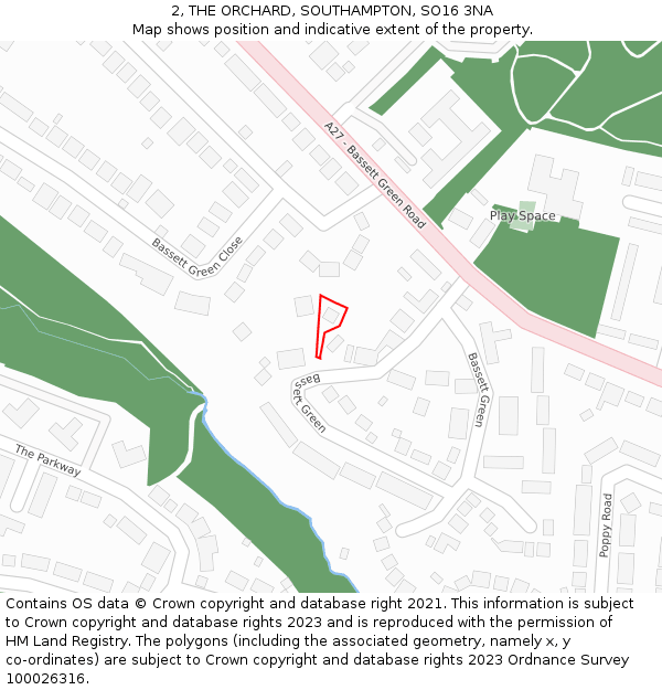 2, THE ORCHARD, SOUTHAMPTON, SO16 3NA: Location map and indicative extent of plot