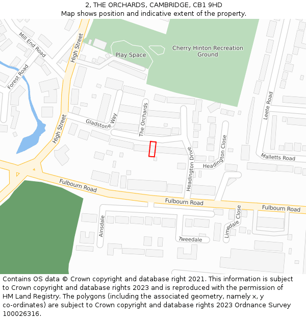 2, THE ORCHARDS, CAMBRIDGE, CB1 9HD: Location map and indicative extent of plot