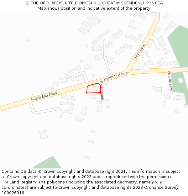 2, THE ORCHARDS, LITTLE KINGSHILL, GREAT MISSENDEN, HP16 0EA: Location map and indicative extent of plot