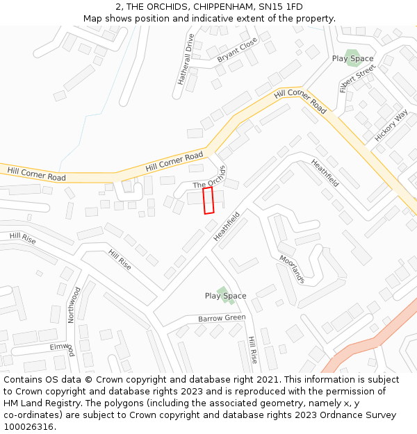 2, THE ORCHIDS, CHIPPENHAM, SN15 1FD: Location map and indicative extent of plot