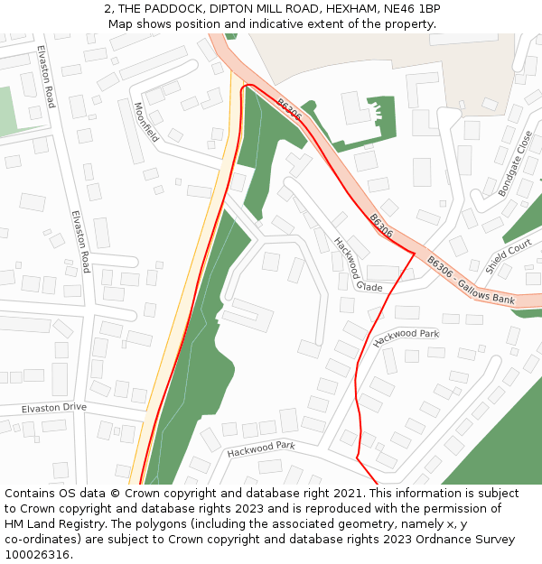 2, THE PADDOCK, DIPTON MILL ROAD, HEXHAM, NE46 1BP: Location map and indicative extent of plot