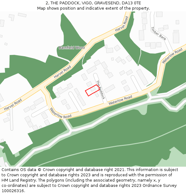 2, THE PADDOCK, VIGO, GRAVESEND, DA13 0TE: Location map and indicative extent of plot