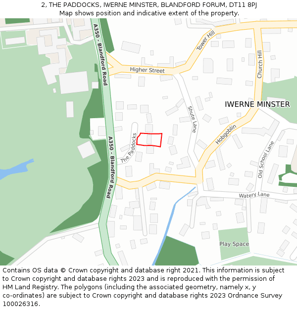 2, THE PADDOCKS, IWERNE MINSTER, BLANDFORD FORUM, DT11 8PJ: Location map and indicative extent of plot