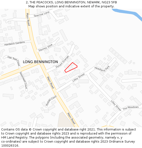 2, THE PEACOCKS, LONG BENNINGTON, NEWARK, NG23 5FB: Location map and indicative extent of plot