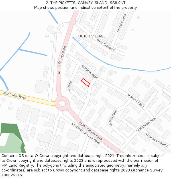 2, THE PICKETTS, CANVEY ISLAND, SS8 9NT: Location map and indicative extent of plot