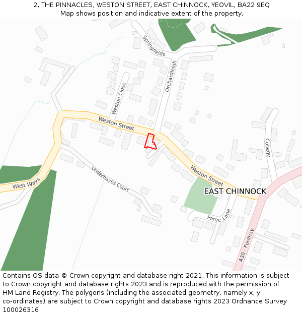 2, THE PINNACLES, WESTON STREET, EAST CHINNOCK, YEOVIL, BA22 9EQ: Location map and indicative extent of plot
