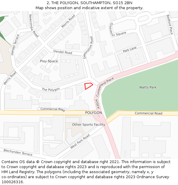 2, THE POLYGON, SOUTHAMPTON, SO15 2BN: Location map and indicative extent of plot