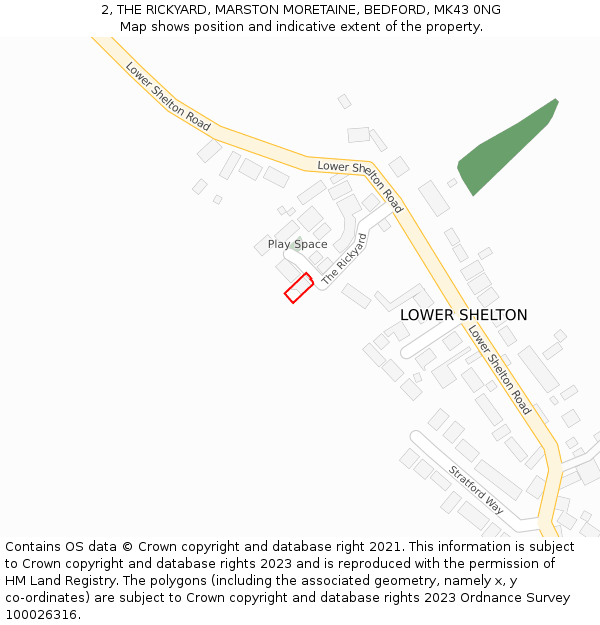 2, THE RICKYARD, MARSTON MORETAINE, BEDFORD, MK43 0NG: Location map and indicative extent of plot