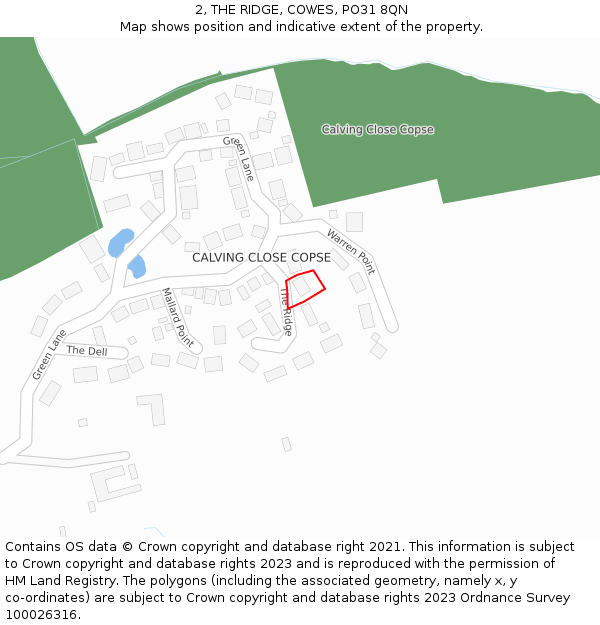 2, THE RIDGE, COWES, PO31 8QN: Location map and indicative extent of plot