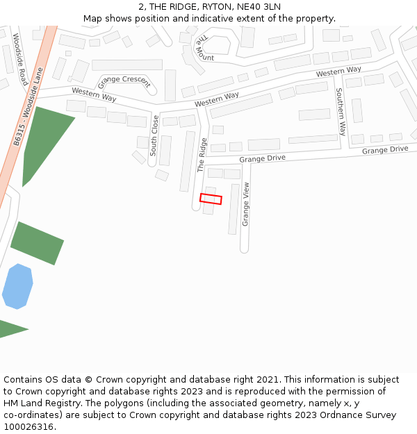 2, THE RIDGE, RYTON, NE40 3LN: Location map and indicative extent of plot