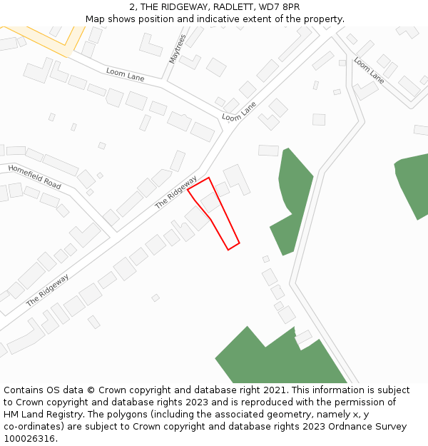 2, THE RIDGEWAY, RADLETT, WD7 8PR: Location map and indicative extent of plot