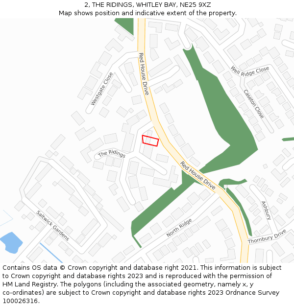 2, THE RIDINGS, WHITLEY BAY, NE25 9XZ: Location map and indicative extent of plot