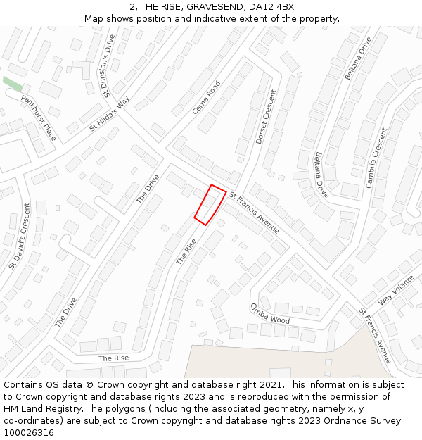 2, THE RISE, GRAVESEND, DA12 4BX: Location map and indicative extent of plot
