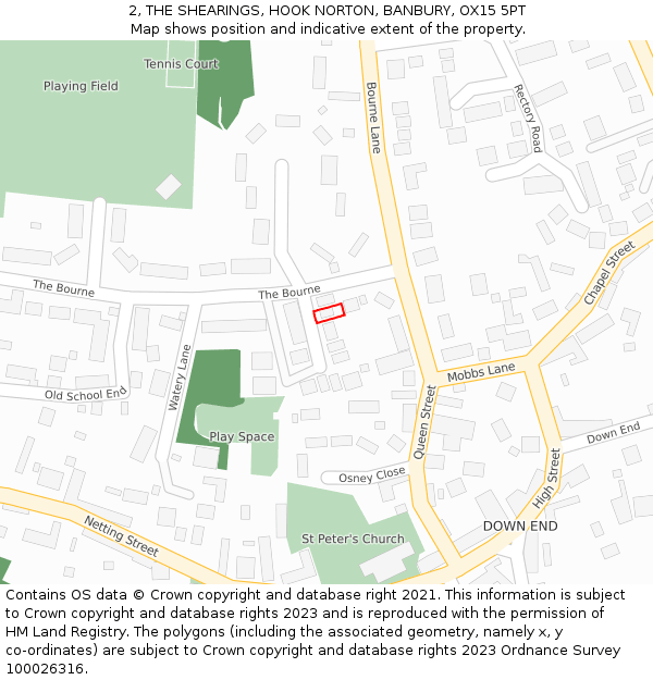 2, THE SHEARINGS, HOOK NORTON, BANBURY, OX15 5PT: Location map and indicative extent of plot