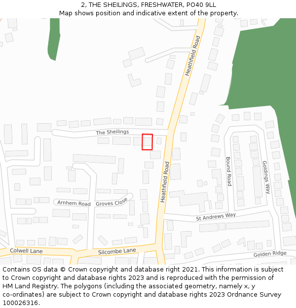 2, THE SHEILINGS, FRESHWATER, PO40 9LL: Location map and indicative extent of plot