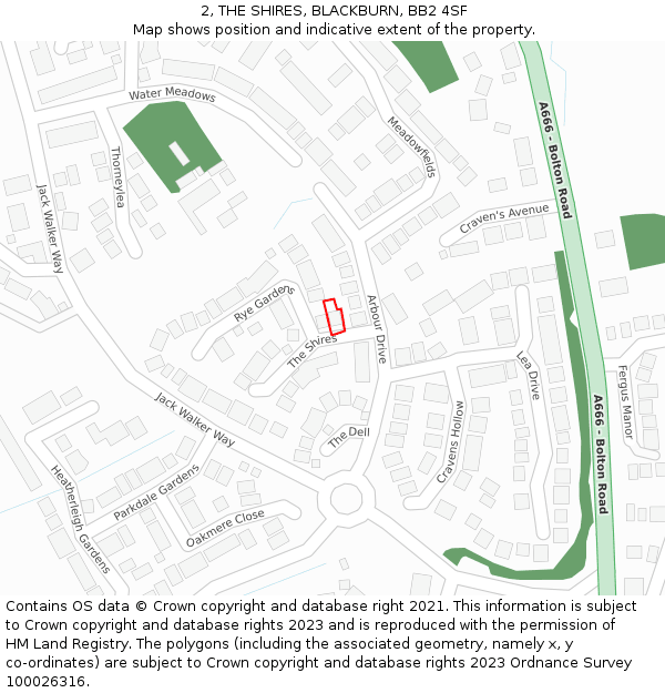 2, THE SHIRES, BLACKBURN, BB2 4SF: Location map and indicative extent of plot