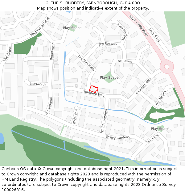 2, THE SHRUBBERY, FARNBOROUGH, GU14 0RQ: Location map and indicative extent of plot