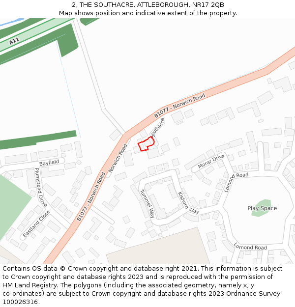 2, THE SOUTHACRE, ATTLEBOROUGH, NR17 2QB: Location map and indicative extent of plot