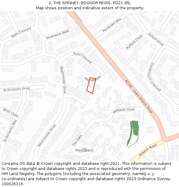 2, THE SPINNEY, BOGNOR REGIS, PO21 3RL: Location map and indicative extent of plot