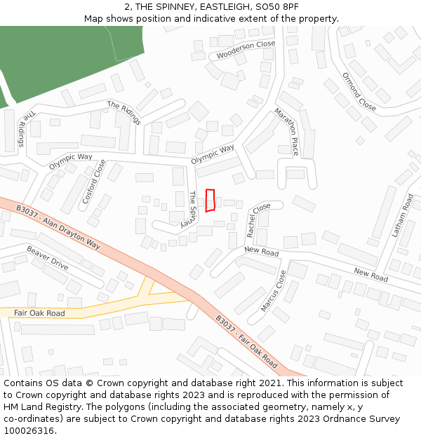 2, THE SPINNEY, EASTLEIGH, SO50 8PF: Location map and indicative extent of plot