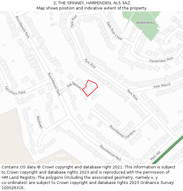 2, THE SPINNEY, HARPENDEN, AL5 3AZ: Location map and indicative extent of plot