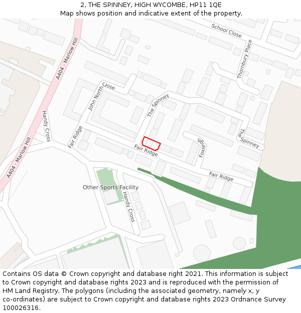 2, THE SPINNEY, HIGH WYCOMBE, HP11 1QE: Location map and indicative extent of plot