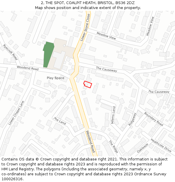 2, THE SPOT, COALPIT HEATH, BRISTOL, BS36 2DZ: Location map and indicative extent of plot