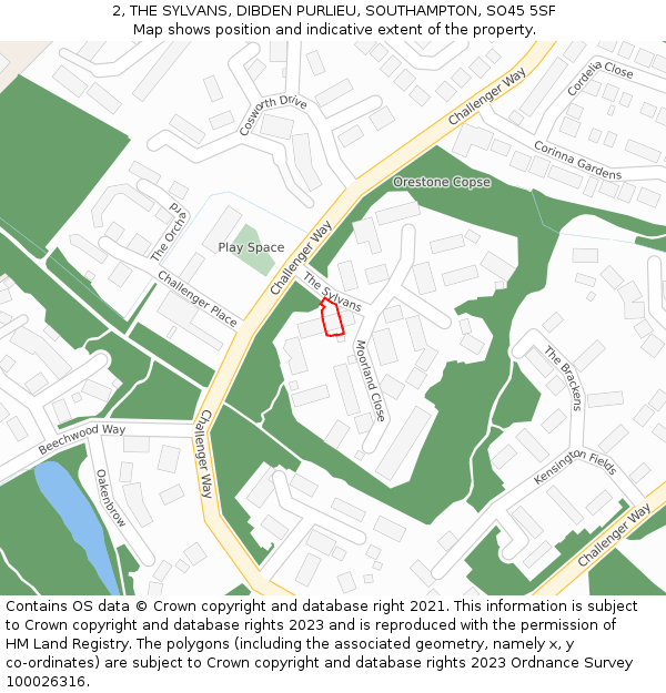 2, THE SYLVANS, DIBDEN PURLIEU, SOUTHAMPTON, SO45 5SF: Location map and indicative extent of plot