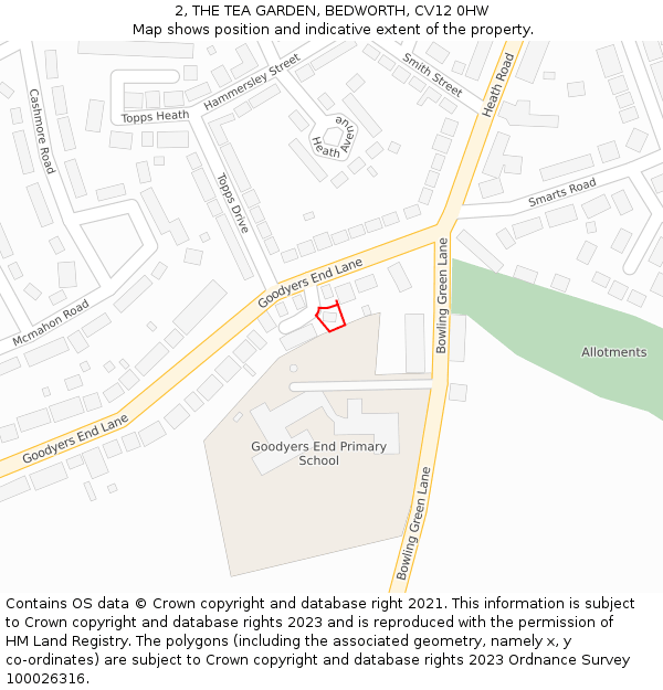 2, THE TEA GARDEN, BEDWORTH, CV12 0HW: Location map and indicative extent of plot