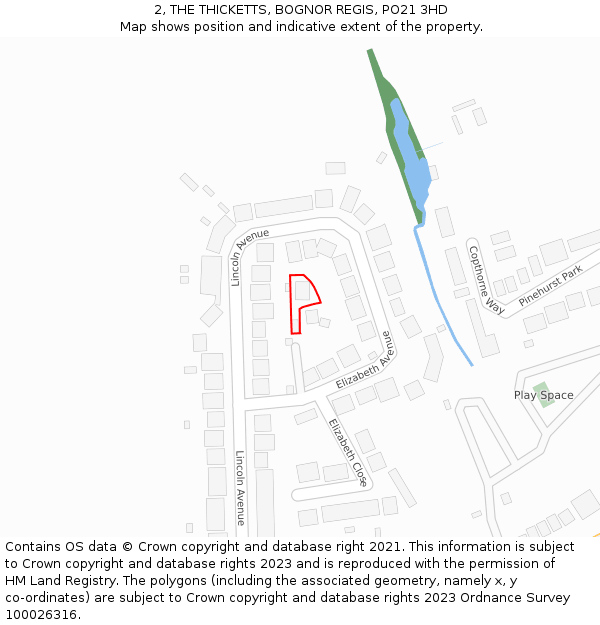 2, THE THICKETTS, BOGNOR REGIS, PO21 3HD: Location map and indicative extent of plot