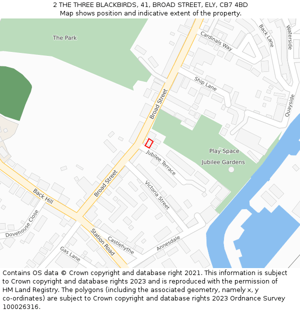 2 THE THREE BLACKBIRDS, 41, BROAD STREET, ELY, CB7 4BD: Location map and indicative extent of plot