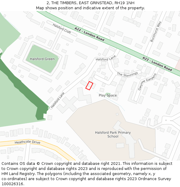 2, THE TIMBERS, EAST GRINSTEAD, RH19 1NH: Location map and indicative extent of plot