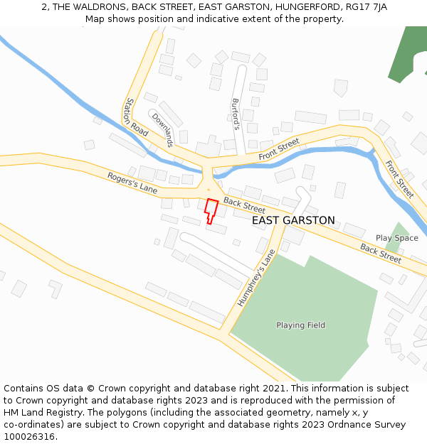 2, THE WALDRONS, BACK STREET, EAST GARSTON, HUNGERFORD, RG17 7JA: Location map and indicative extent of plot