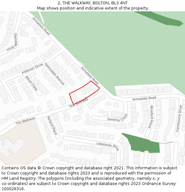 2, THE WALKWAY, BOLTON, BL3 4NT: Location map and indicative extent of plot