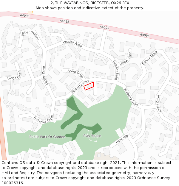 2, THE WAYFARINGS, BICESTER, OX26 3FX: Location map and indicative extent of plot