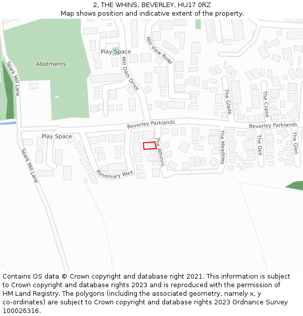 2, THE WHINS, BEVERLEY, HU17 0RZ: Location map and indicative extent of plot