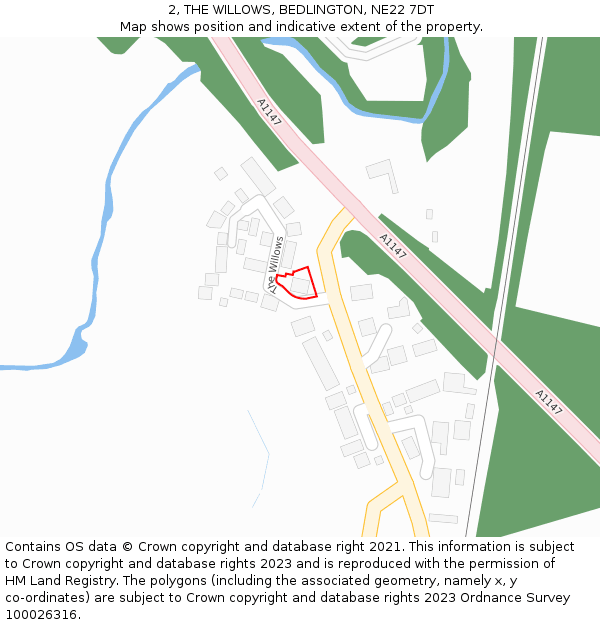 2, THE WILLOWS, BEDLINGTON, NE22 7DT: Location map and indicative extent of plot