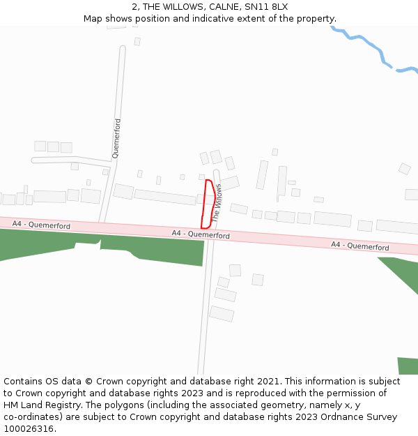 2, THE WILLOWS, CALNE, SN11 8LX: Location map and indicative extent of plot