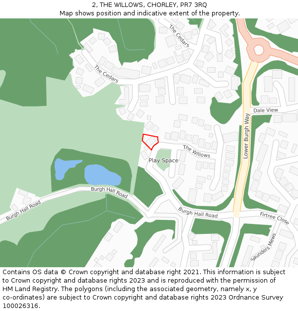 2, THE WILLOWS, CHORLEY, PR7 3RQ: Location map and indicative extent of plot