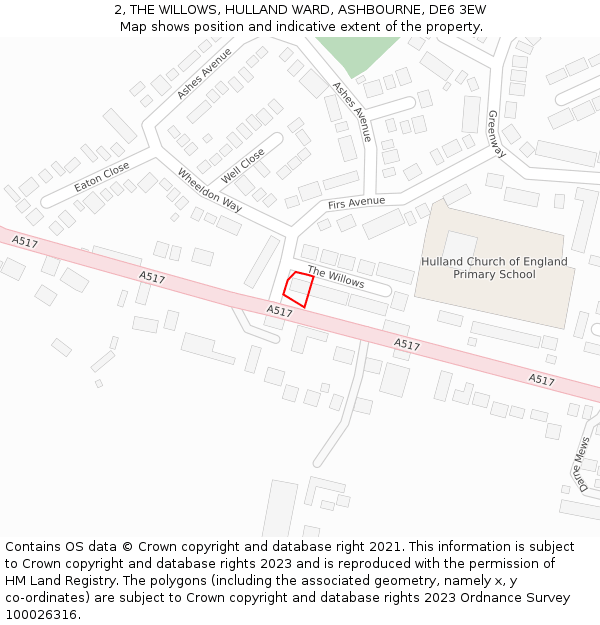 2, THE WILLOWS, HULLAND WARD, ASHBOURNE, DE6 3EW: Location map and indicative extent of plot