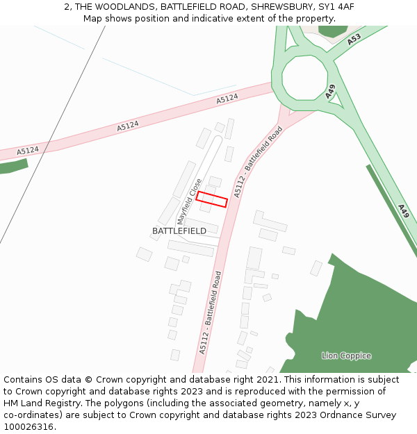2, THE WOODLANDS, BATTLEFIELD ROAD, SHREWSBURY, SY1 4AF: Location map and indicative extent of plot